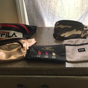 Three Fanny packs and one make-up bag